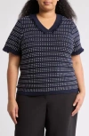 Adrianna Papell Fringe Trim Short Sleeve Crop Sweater In Blue
