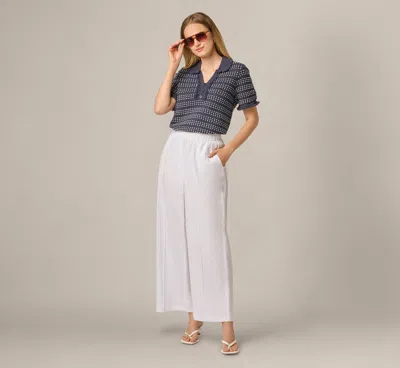 Adrianna Papell Fringe Trim Textured Polo Sweater In Navy Ivory In Gray