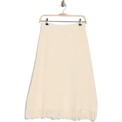 Adrianna Papell Fringe Waffle Knit Midi Skirt In Brown
