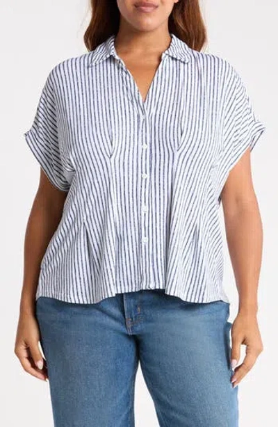 Adrianna Papell Gather Moss Crepe Knit Top In Blue
