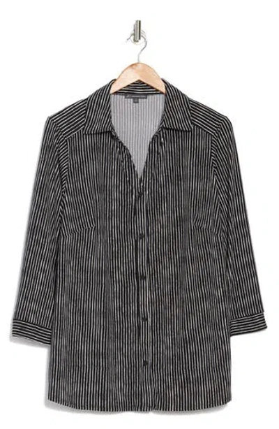 Adrianna Papell Geometric Shirt Jacket In Black Ripple Stripe