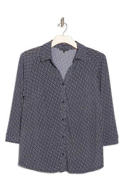 Adrianna Papell Geometric Shirt Jacket In Oxford Blue Chain Geo