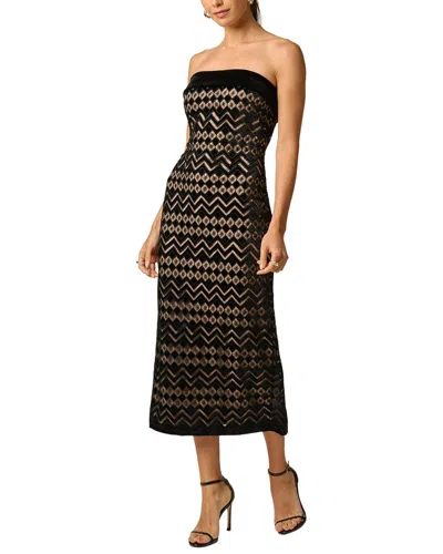 Adrianna Papell Geometric Velvet Midi Dress In Black