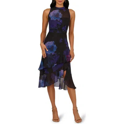 Adrianna Papell Glitter Floral Ruffle Midi Dress In Multi