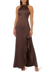 Adrianna Papell Halter Mermaid Gown In Dark Brown