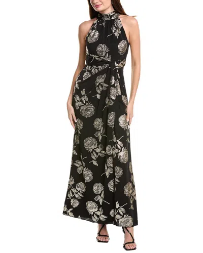 Adrianna Papell Halter Metallic Floral Gown In Multi