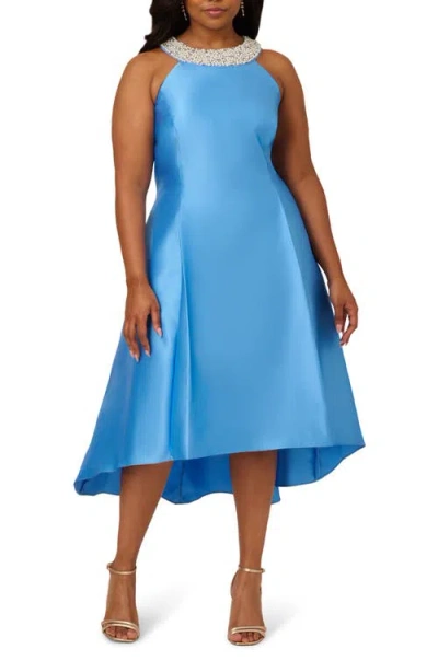 Adrianna Papell Halter Neck High-low Mikado Dress In Cool Cloud