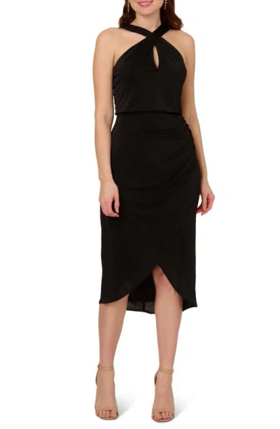 Adrianna Papell Halter Neck Knit Cocktail Dress In Black