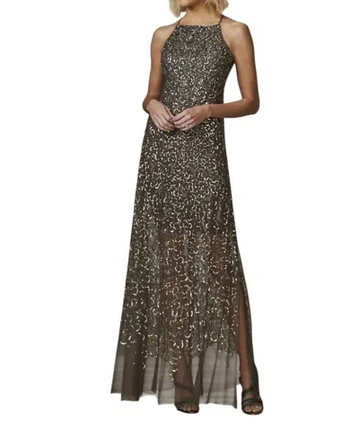 Adrianna Papell Halter Sequin Gown In Lead In Silver