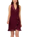 Adrianna Papell Ruffle Double Breasted Sleeveless Minidress In Cabernet