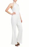 Adrianna Papell High Halter Pearl Trimmed Jumpsuit In Ivory In Multi