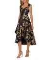 Adrianna Papell High Low Metallic Jacquard Midi Dress In Multi
