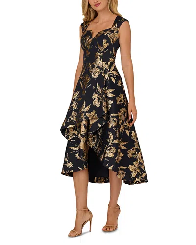 Adrianna Papell High Low Metallic Jacquard Midi Dress In Multi