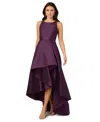 Adrianna Papell High-low Mikado Gown In Purple