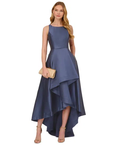 Adrianna Papell High-low Mikado Gown In Blue Frost