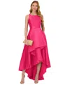 Adrianna Papell High-low Mikado Gown In Electric Pink