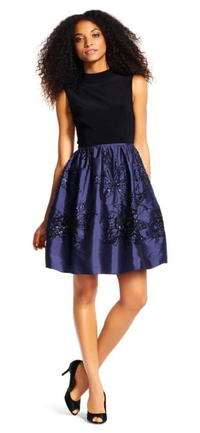 Adrianna Papell High Neck Sleeveless Short Cocktail Dress In Black