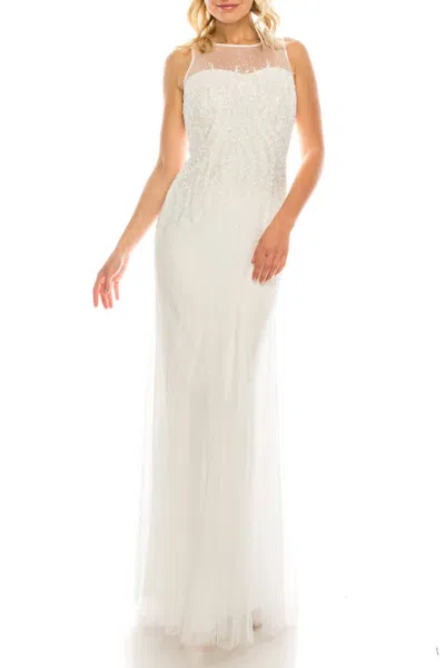 Adrianna Papell Illusion Beaded Sheath Gown In Ivory In Multi