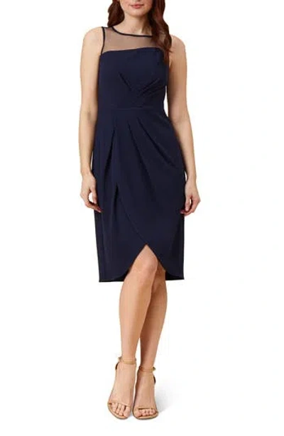 Adrianna Papell Illusion Yoke Crepe Sheath Dress In Blue