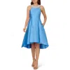 Adrianna Papell Imitation Pearl Halter Neck High-low Mikado Dress In Cool Cloud