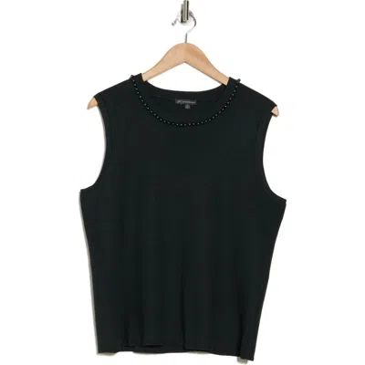 Adrianna Papell Imitation Pearl Trim Sleeveless Sweater In Jungle Green