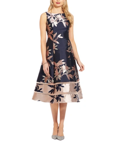 Adrianna Papell Jacquard A-line Dress In Navy,blush