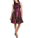 Adrianna Papell Jacquard Envelope Short Dress In Burgundy
