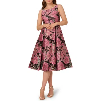Adrianna Papell Jacquard Fit & Flare Dress In Pink