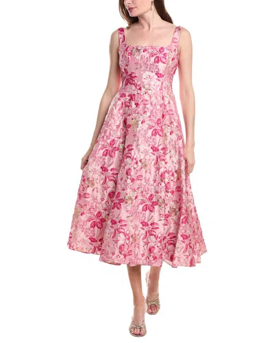 Adrianna Papell Metallic Floral Jacquard Ruffle Midi Dress In Pink Multi