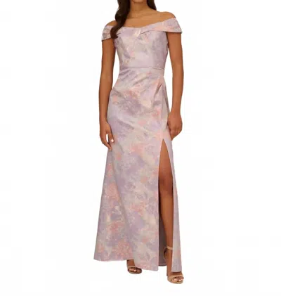 Adrianna Papell Jacquard Off Shoulder In Peri Multi In Purple