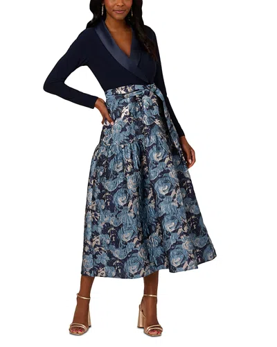 Adrianna Papell Jersey Jacquard Tuxedo Dress In Multi