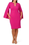 Adrianna Papell Jewel Cape Sleeve Crepe Sheath Dress In Berry Rose