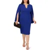 Adrianna Papell Jewel Cape Sleeve Crepe Sheath Dress In Blue