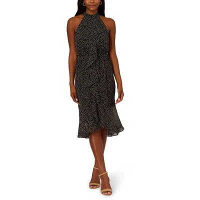 Adrianna Papell Juniors Womens Polka Dot Chiffon Halter Dress In Black,ivory
