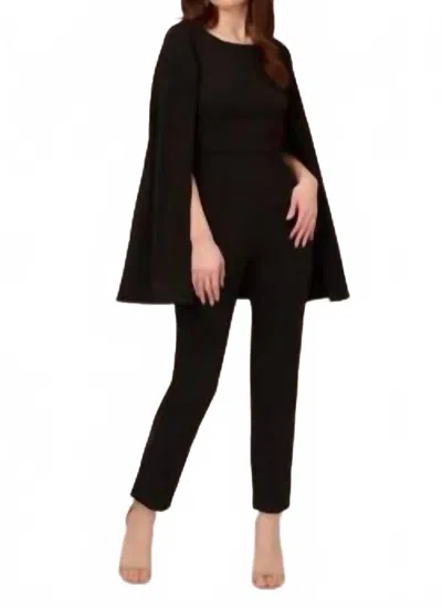 ADRIANNA PAPELL KNIT CREPE CAPE JUMPSUIT IN BLACK