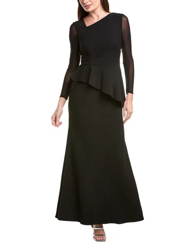 Adrianna Papell Knit Crepe Combo Mesh Gown In Black