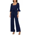 Adrianna Papell Knit Crepe Tie Front Jumpsuit In Navy Sateen