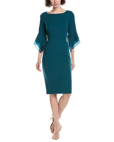 Adrianna Papell Knit Crepe Tiered Sleeve Dress In Blue
