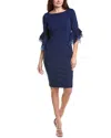 Adrianna Papell Knit Crepe Tiered Sleeve Dress In Blue