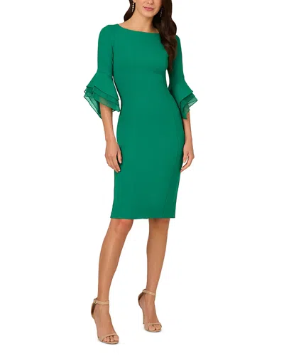 Adrianna Papell Knit Crepe Tiered Sleeve Dress In Radiant Emerald