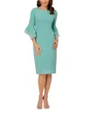 Adrianna Papell Knit Crepe Tiered Sleeve Dress In Smoky Jade