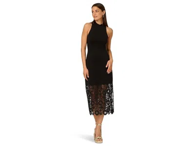 Adrianna Papell Knit Midi Dress Lace Hem In Black