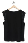Adrianna Papell Lace Cap Sleeve Textured Top In Black