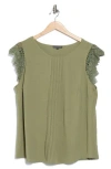 Adrianna Papell Lace Cap Sleeve Textured Top In Green