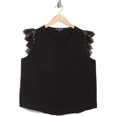 Adrianna Papell Lace Flutter Sleeve Top In Black