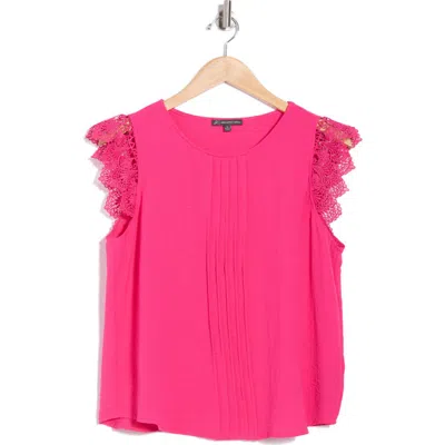 Adrianna Papell Lace Flutter Sleeve Top In Pink