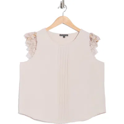 Adrianna Papell Lace Flutter Sleeve Top In Gray