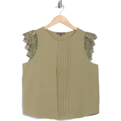 Adrianna Papell Lace Flutter Sleeve Top In Green