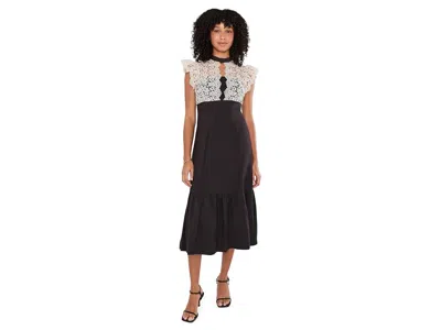 Adrianna Papell Lace Midi Dress Women's Dress Black/ivory: 14, Cotton/lace/nylon