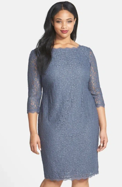 Adrianna Papell Lace Overlay Sheath Dress In Gunmetal